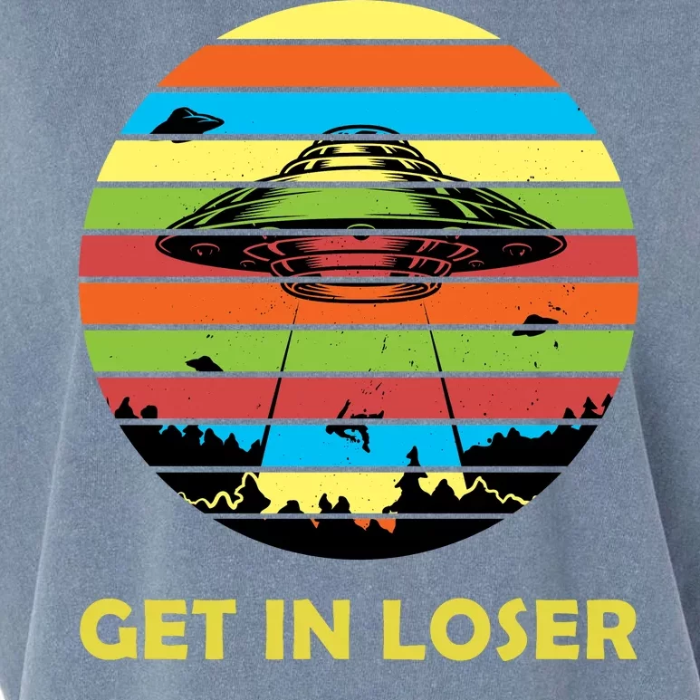 Get In Loser UFO Retro Alien Spaceship Garment-Dyed Women's Muscle Tee