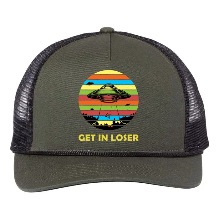 Get In Loser UFO Retro Alien Spaceship Retro Rope Trucker Hat Cap