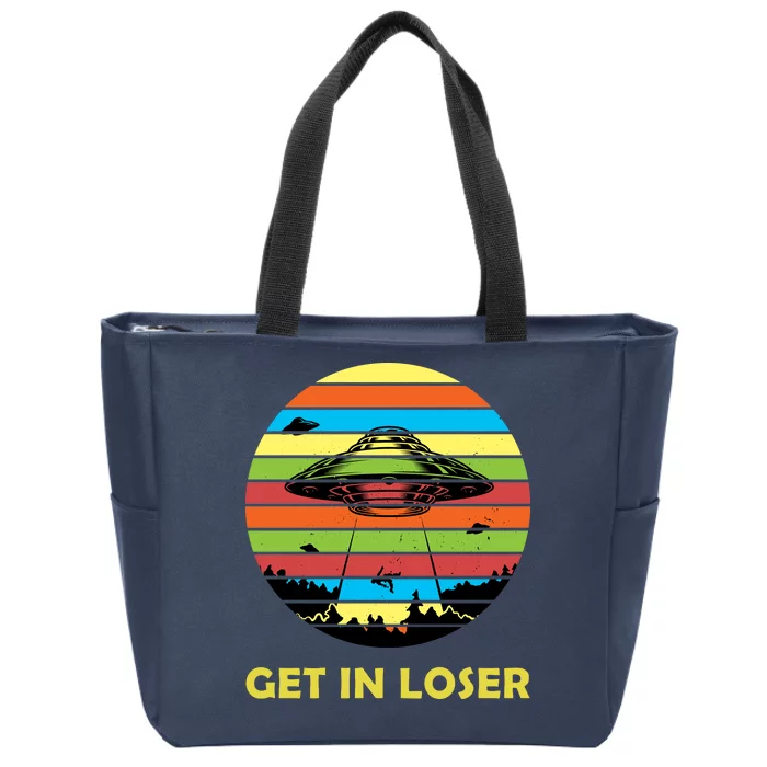 Get In Loser UFO Retro Alien Spaceship Zip Tote Bag