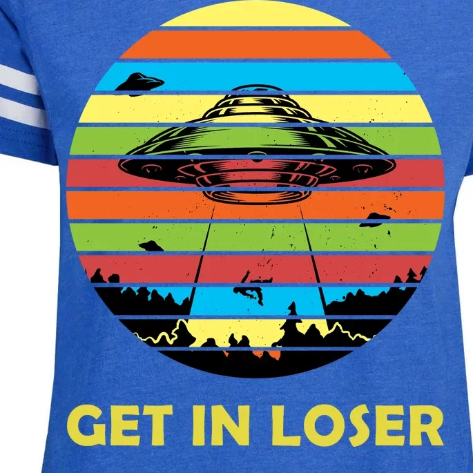 Get In Loser UFO Retro Alien Spaceship Enza Ladies Jersey Football T-Shirt