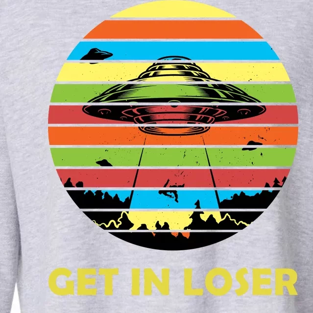 Get In Loser UFO Retro Alien Spaceship Cropped Pullover Crew