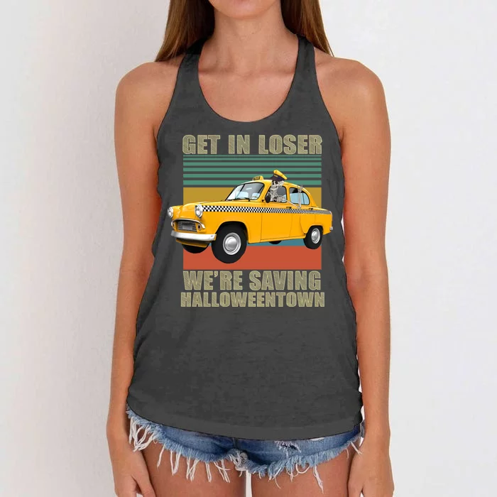 Get In Losers We're Saving Halloween Town Women's Knotted Racerback Tank