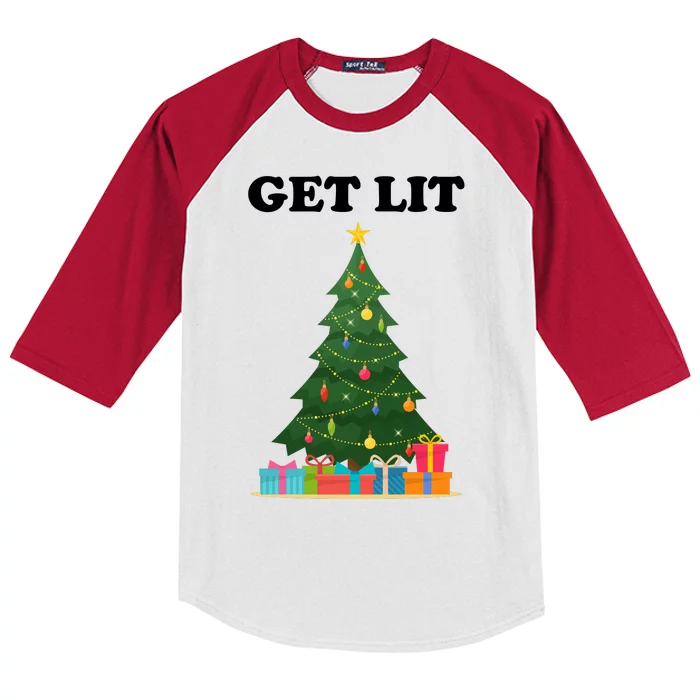 Get Lit Funny Christmas Kids Colorblock Raglan Jersey