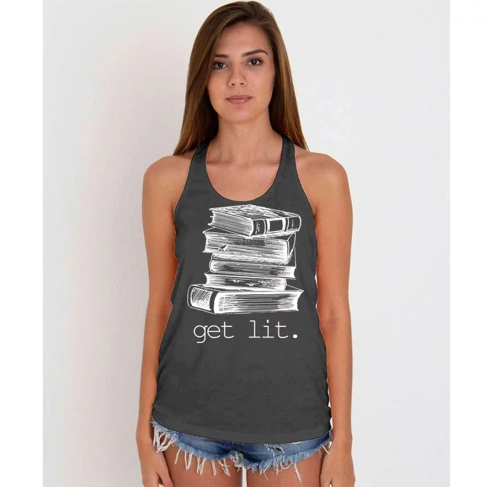 Get Lit Read Books Women's Knotted Racerback Tank