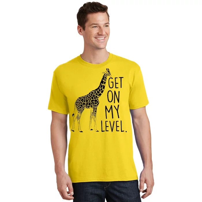 t shirt design get on my level with giraffe and dark green