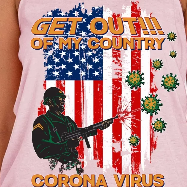 Get Out Of My Country Virus Pandemic Women's Knotted Racerback Tank