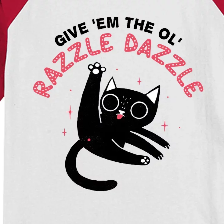 Give Em The Ol Razzle Dazzle Cat Funny Kids Colorblock Raglan Jersey