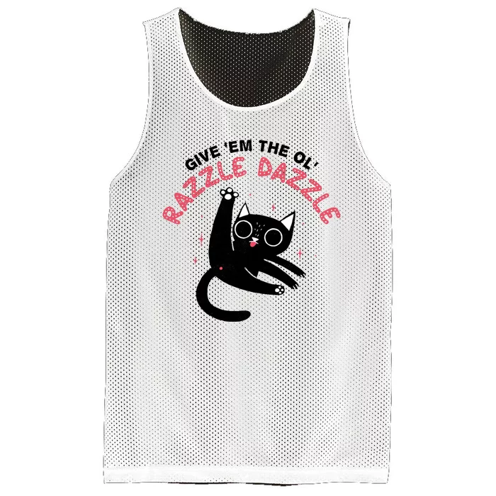 Give Em The Ol Razzle Dazzle Cat Funny Mesh Reversible Basketball Jersey Tank