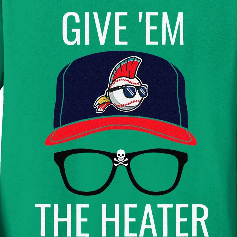 Give Em The Heater Funny Cleveland Baseball Kids Long Sleeve Shirt