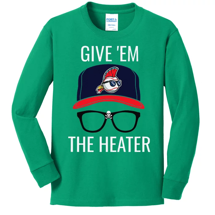 Give Em The Heater Funny Cleveland Baseball Kids Long Sleeve Shirt