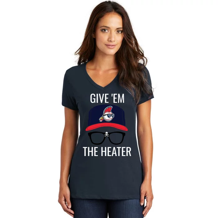 Give Em The Heater - Funny Cleveland Baseball Women's V-Neck T-Shirt