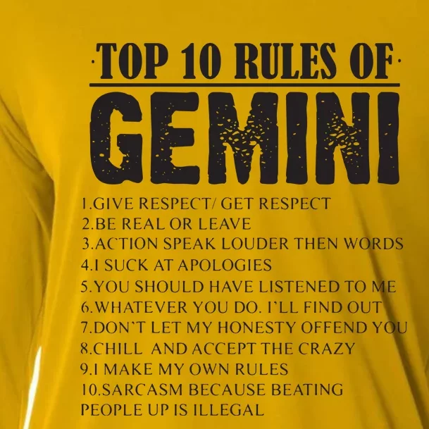 Gemini Funny 10 Rules Of Gemini Zodiac Signs Birthday Cooling Performance Long Sleeve Crew