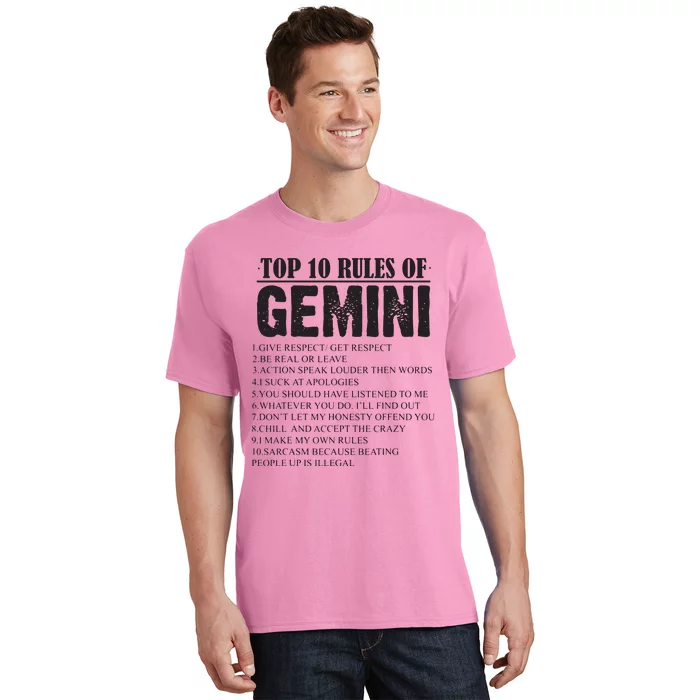 Gemini Funny 10 Rules Of Gemini Zodiac Signs Birthday T-Shirt