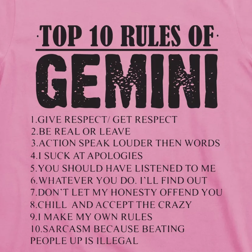 Gemini Funny 10 Rules Of Gemini Zodiac Signs Birthday T-Shirt