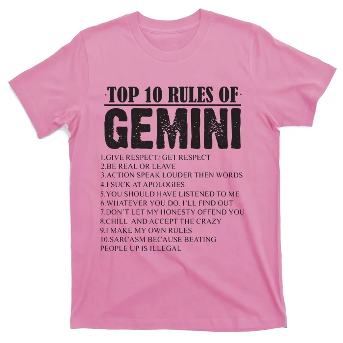 Gemini Funny 10 Rules Of Gemini Zodiac Signs Birthday T-Shirt