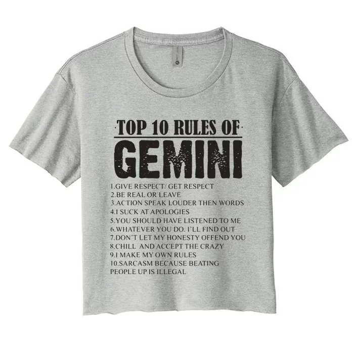 Gemini Funny 10 Rules Of Gemini Zodiac Signs Birthday Women's Crop Top Tee