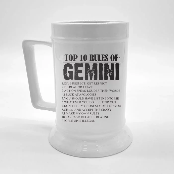 Gemini Funny 10 Rules Of Gemini Zodiac Signs Birthday Front & Back Beer Stein