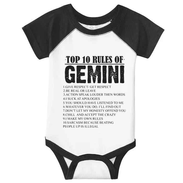 Gemini Funny 10 Rules Of Gemini Zodiac Signs Birthday Infant Baby Jersey Bodysuit