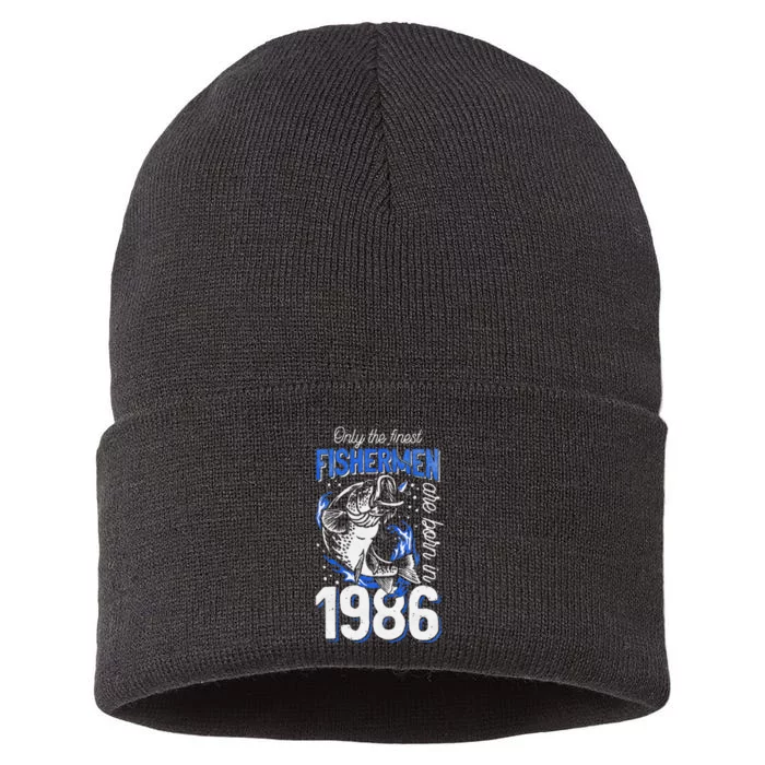 Gift For 34 Years Old Fishing Fisherman 1986 34th Birthday Sustainable Knit Beanie