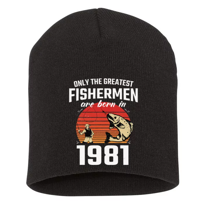 Gift For 41 Year Old Fishing Fisherman 1981 41th Birthday Short Acrylic Beanie