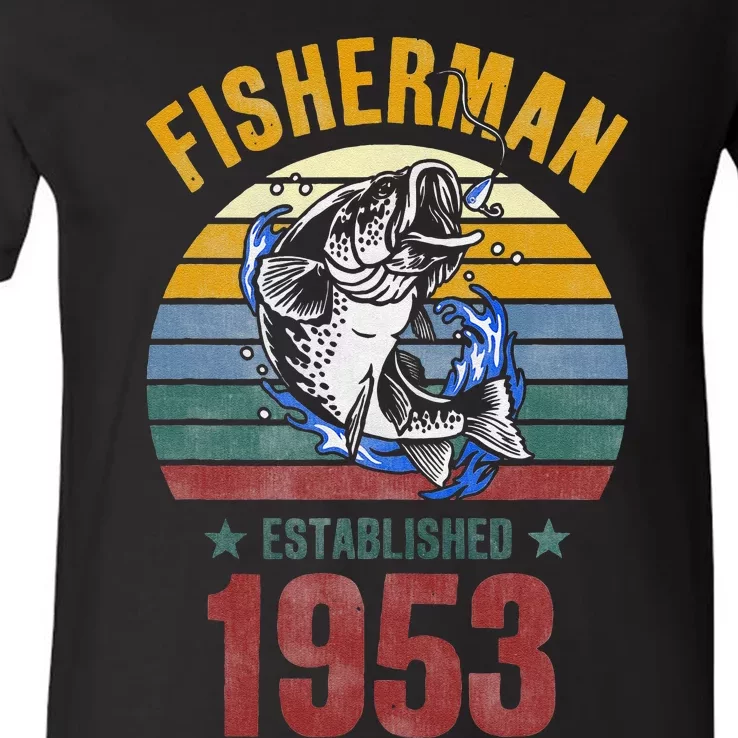 Gift For 67 Years Old Fishing Fisherman 1953 67th Birthday V-Neck T-Shirt