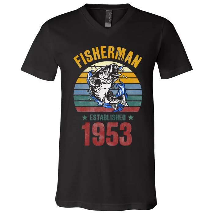 Gift For 67 Years Old Fishing Fisherman 1953 67th Birthday V-Neck T-Shirt