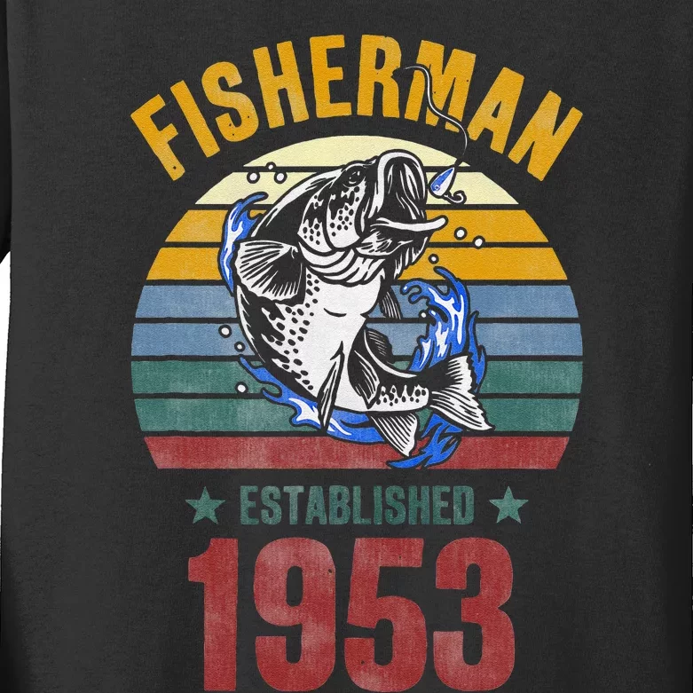 Gift For 67 Years Old Fishing Fisherman 1953 67th Birthday Kids Long Sleeve Shirt