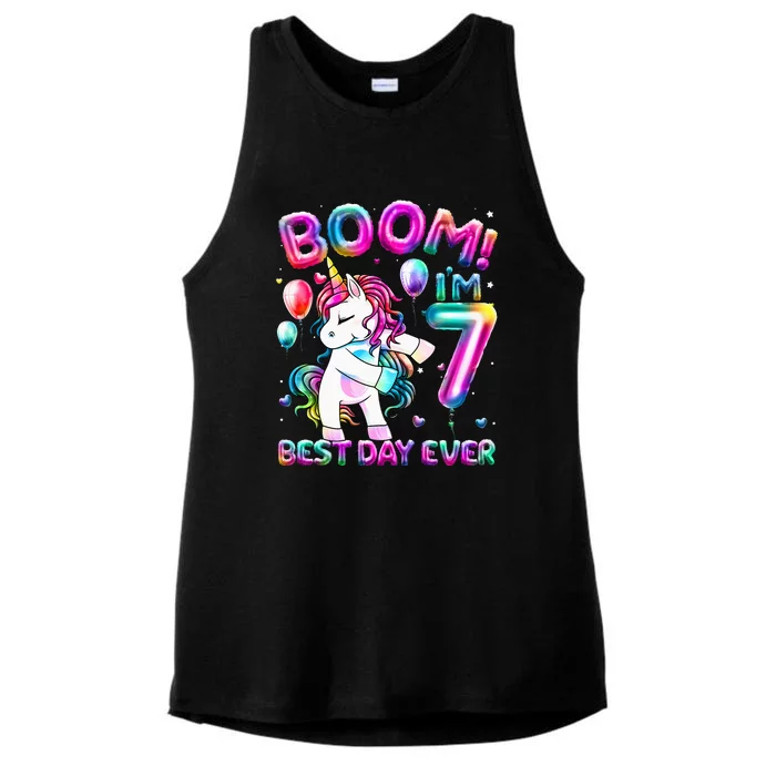 Gifts For 7th Birthday Party 7 Years Old Flossing Unicorn Ladies Tri-Blend Wicking Tank