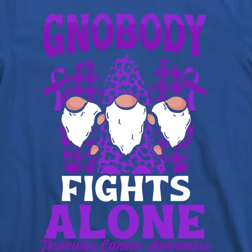 Gnobody Fights Alone Funny Gnome Testicular Cancer Awareness Gift T-Shirt