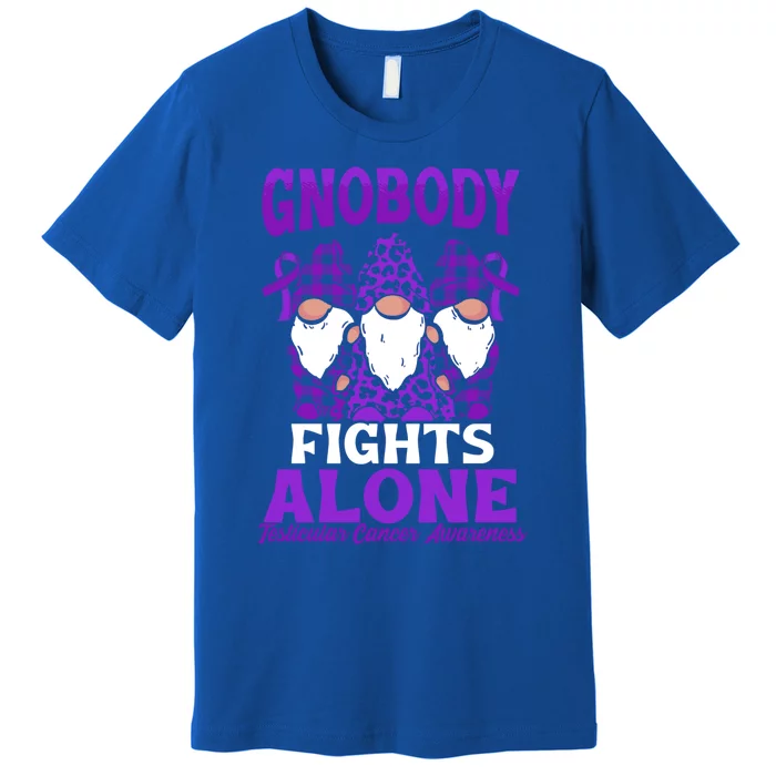 Gnobody Fights Alone Funny Gnome Testicular Cancer Awareness Gift Premium T-Shirt