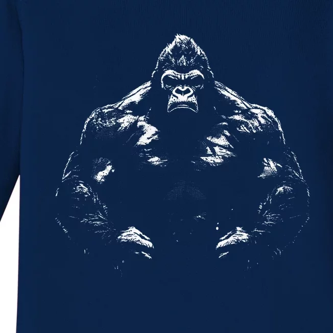 Gorilla Face Angry Growling Scary Silverback Gorilla Baby Long Sleeve Bodysuit