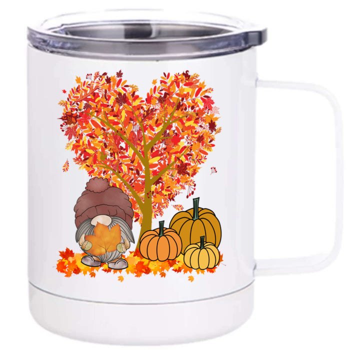 Gnome Fall Autumn Heart Cute Front & Back 12oz Stainless Steel Tumbler Cup