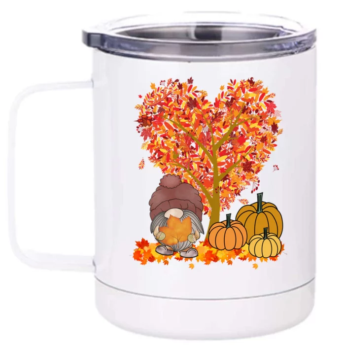 Gnome Fall Autumn Heart Cute Front & Back 12oz Stainless Steel Tumbler Cup