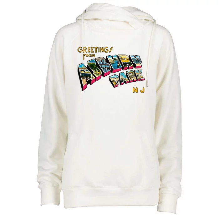 Greetings From Asbury Park NJ 70s Rock Music Retro Womens Funnel Neck Pullover Hood