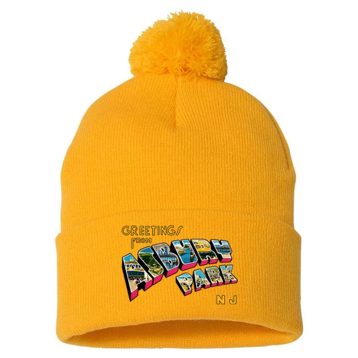 Greetings From Asbury Park NJ 70s Rock Music Retro Pom Pom 12in Knit Beanie