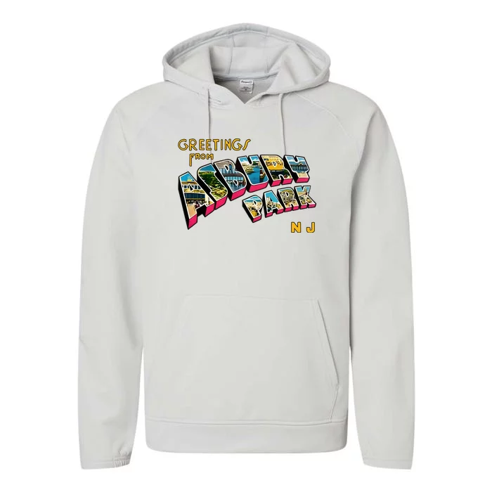 Greetings From Asbury Park NJ 70s Rock Music Retro Performance Fleece Hoodie