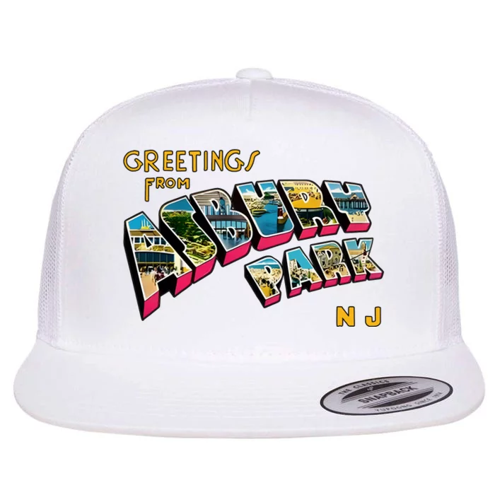 Greetings From Asbury Park NJ 70s Rock Music Retro Flat Bill Trucker Hat