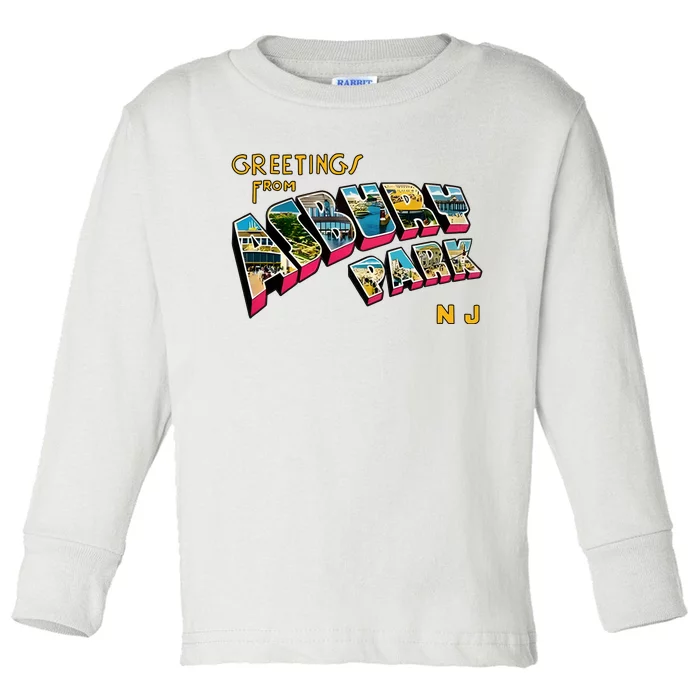 Greetings From Asbury Park NJ 70s Rock Music Retro Toddler Long Sleeve Shirt