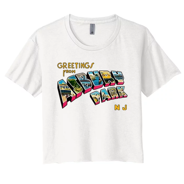 Greetings From Asbury Park NJ 70s Rock Music Retro Women's Crop Top Tee