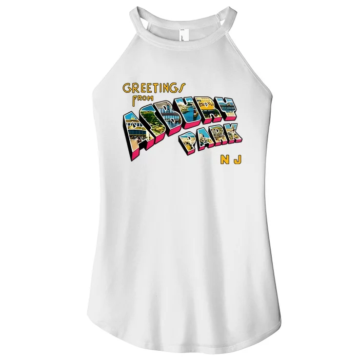 Greetings From Asbury Park NJ 70s Rock Music Retro Women’s Perfect Tri Rocker Tank