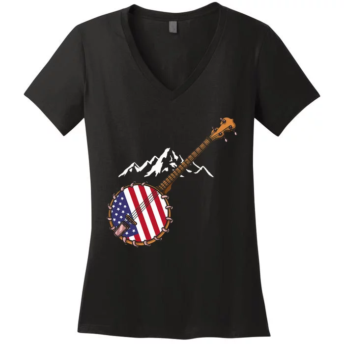 Gifts For Bluegrass Lovers Banjo Mandolin Kentucky Women's V-Neck T-Shirt