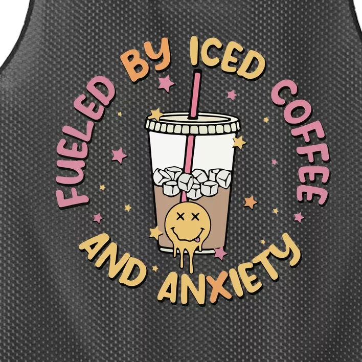 Groovy Fueled By Iced Coffee And Anxiety Mental Health Cute Mesh Reversible Basketball Jersey Tank