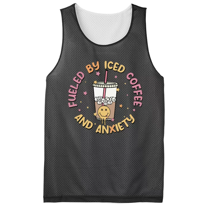 Groovy Fueled By Iced Coffee And Anxiety Mental Health Cute Mesh Reversible Basketball Jersey Tank