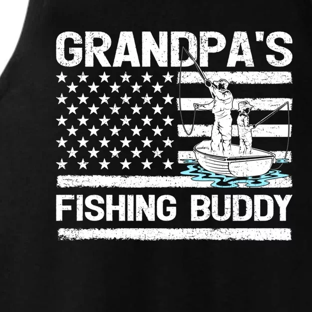 Grandpa's Fishing Buddy American Flag Fishing Father's Day Cool Gift Ladies Tri-Blend Wicking Tank