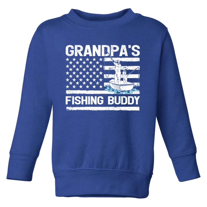 Grandpa's Fishing Buddy American Flag Fishing Father's Day Cool Gift Toddler Sweatshirt