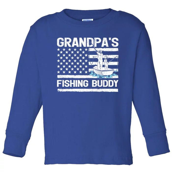 Grandpa's Fishing Buddy American Flag Fishing Father's Day Cool Gift Toddler Long Sleeve Shirt