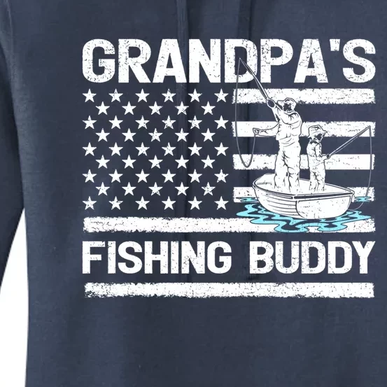 Grandpa's Fishing Buddy American Flag Fishing Father's Day Cool Gift Women's Pullover Hoodie