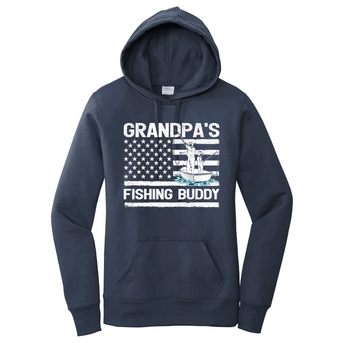 Grandpa's Fishing Buddy American Flag Fishing Father's Day Cool Gift Women's Pullover Hoodie