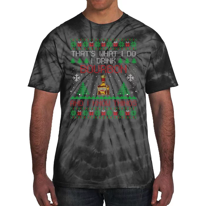 Gift For Bourbon Lover Funny Bourbon Ugly Christmas Tie-Dye T-Shirt