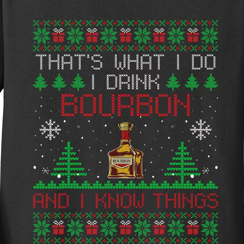 Gift For Bourbon Lover Funny Bourbon Ugly Christmas Kids Long Sleeve Shirt